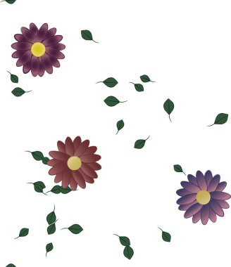 Basit çiçek ve yeşil yapraklı tasarım kompozisyonu, vektör illüstrasyonu