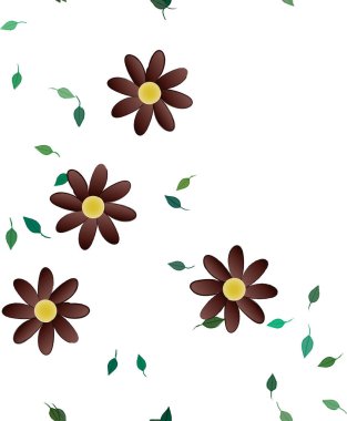 Basit çiçek ve yeşil yapraklı tasarım kompozisyonu, vektör illüstrasyonu