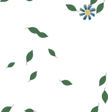 Serbest kompozisyonda yeşil yapraklı basit çiçekler, vektör illüstrasyonu