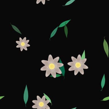 Basit çiçek ve yeşil yapraklı tasarım kompozisyonu, vektör illüstrasyonu