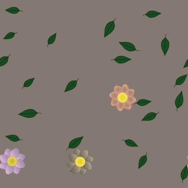Basit çiçek ve yeşil yapraklı tasarım kompozisyonu, vektör illüstrasyonu