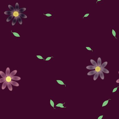 basit renkli çiçekleri olan serbest kompozisyon ve duvar kağıdı için yeşil yapraklar, vektör illüstrasyonu