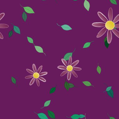 Basit çiçek ve yeşil yapraklı tasarım kompozisyonu, vektör illüstrasyonu