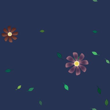 Basit çiçek ve yeşil yapraklı tasarım kompozisyonu, vektör illüstrasyonu