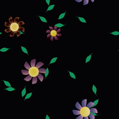 Basit çiçek ve yeşil yapraklı tasarım kompozisyonu, vektör illüstrasyonu