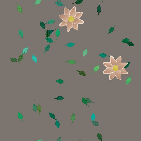 Flores Simples Con Hojas Verdes Composición Libre Ilustración Vectorial — Archivo Imágenes Vectoriales