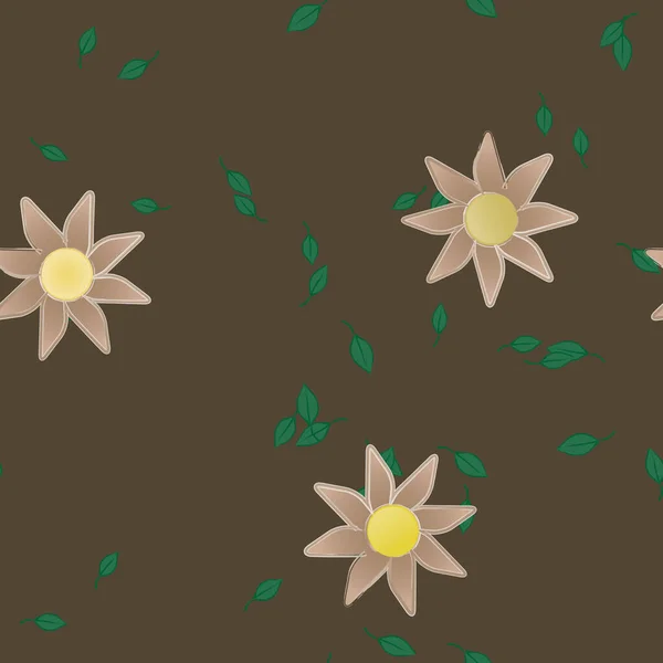 Gratis Compositie Met Eenvoudige Kleurrijke Bloemen Groene Bladeren Voor Behang — Stockvector