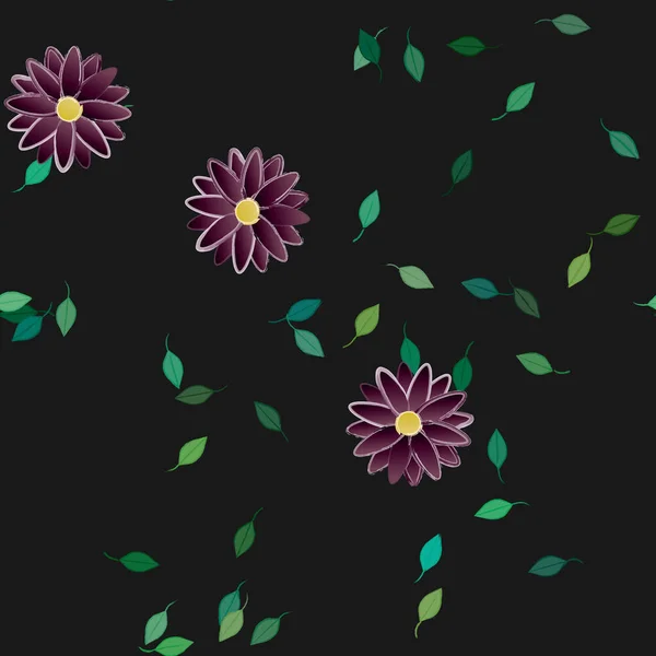 Flores Simples Con Hojas Verdes Composición Libre Ilustración Vectorial — Vector de stock