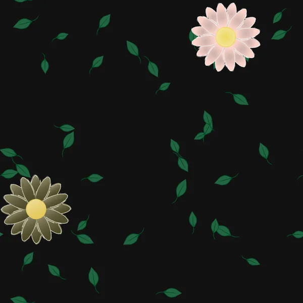 Flores Simples Con Hojas Verdes Composición Libre Ilustración Vectorial — Vector de stock