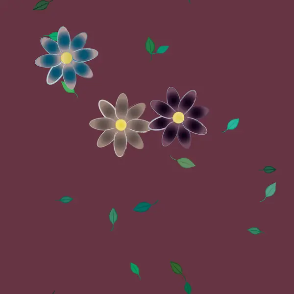 Composición Libre Con Flores Colores Simples Hojas Verdes Para Papel — Archivo Imágenes Vectoriales