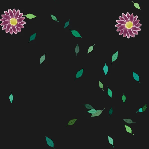 Σύνθεση Σχεδίου Απλά Λουλούδια Και Πράσινα Φύλλα Διανυσματική Απεικόνιση — Διανυσματικό Αρχείο