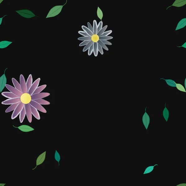 Composição Design Com Flores Simples Folhas Verdes Ilustração Vetorial — Vetor de Stock