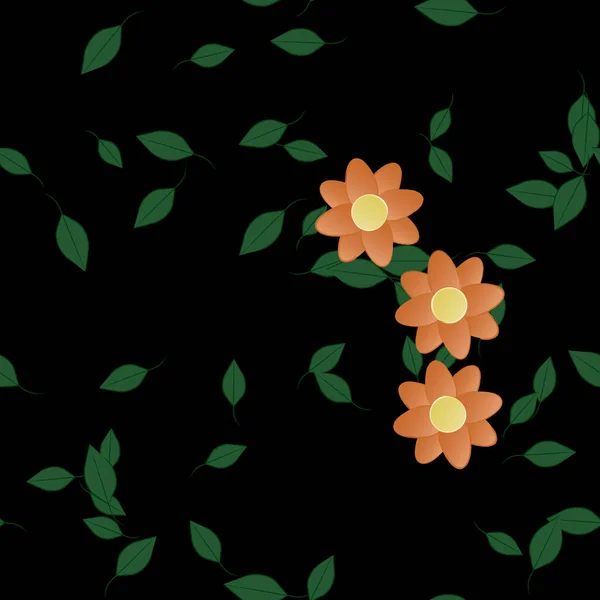 Serbest Kompozisyonda Yeşil Yapraklı Basit Çiçekler Vektör Illüstrasyonu — Stok Vektör