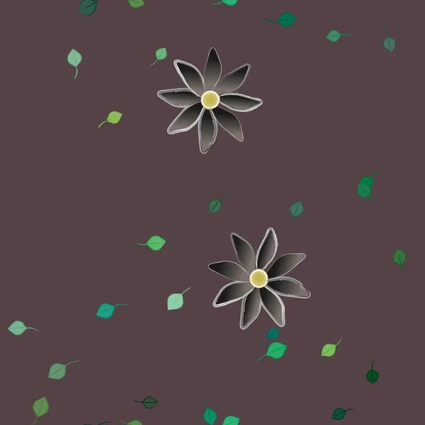 Flores Simples Con Hojas Verdes Composición Libre Ilustración Vectorial — Archivo Imágenes Vectoriales