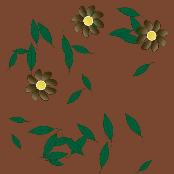 Fleurs Simples Avec Des Feuilles Vertes Composition Libre Illustration Vectorielle — Image vectorielle