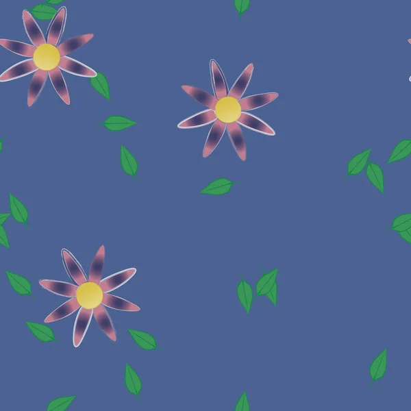 Mooie Compositie Met Eenvoudige Gekleurde Bloemen Groene Bladeren Achtergrond Vector — Stockvector