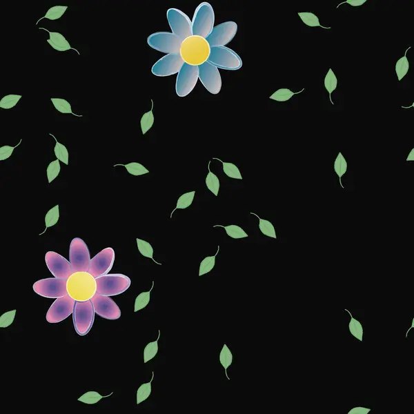 Composición Diseño Con Flores Simples Hojas Verdes Ilustración Vectorial — Vector de stock