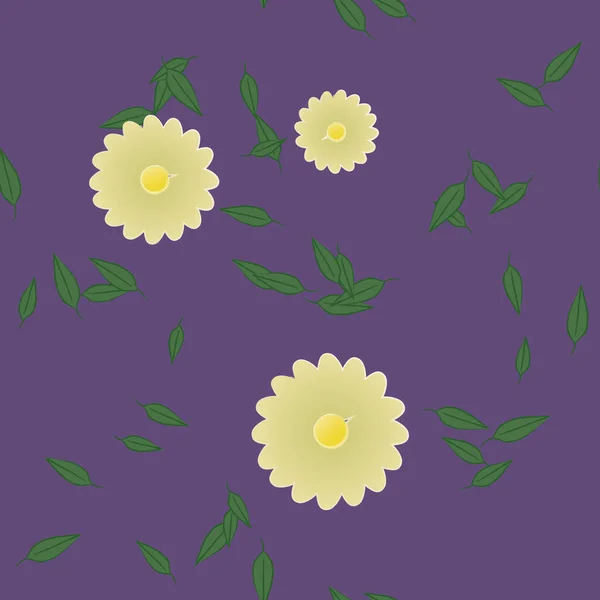 Enkla Blommor Med Gröna Blad Fri Sammansättning Vektor Illustration — Stock vektor