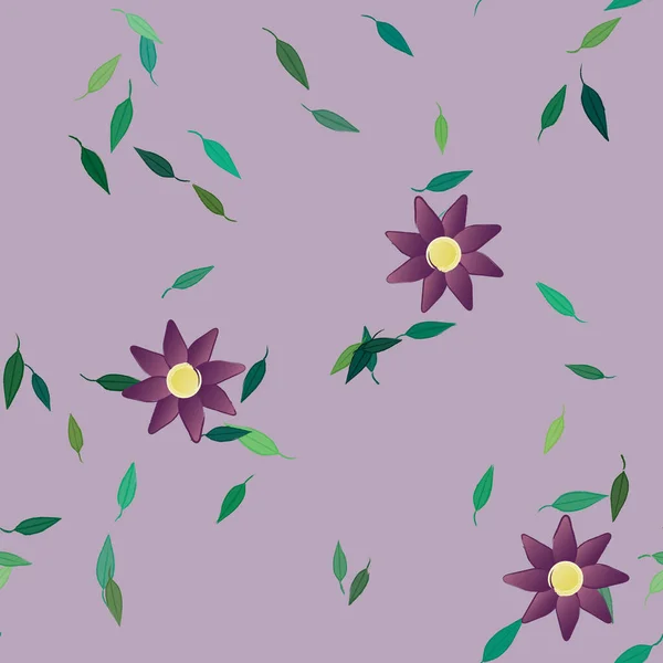 Composição Design Com Flores Simples Folhas Verdes Ilustração Vetorial — Vetor de Stock