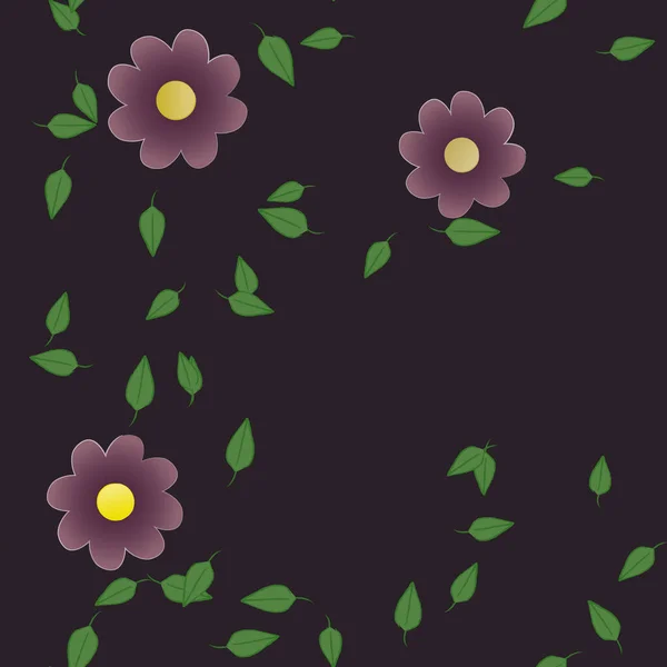 Enkla Blommor Med Gröna Blad Fri Sammansättning Vektor Illustration — Stock vektor