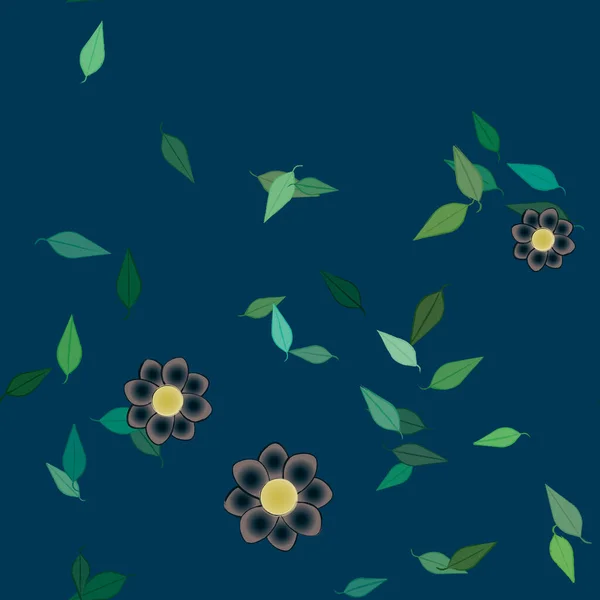 Flores Simples Con Hojas Verdes Composición Libre Ilustración Vectorial — Archivo Imágenes Vectoriales