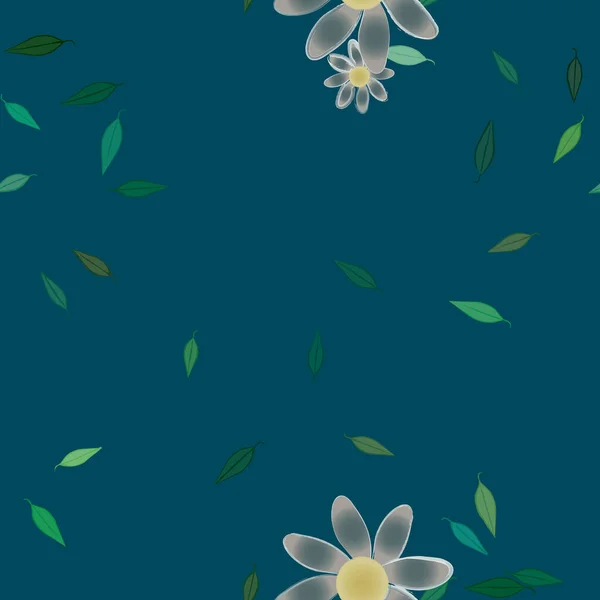 Flores Simples Con Hojas Verdes Composición Libre Ilustración Vectorial — Archivo Imágenes Vectoriales