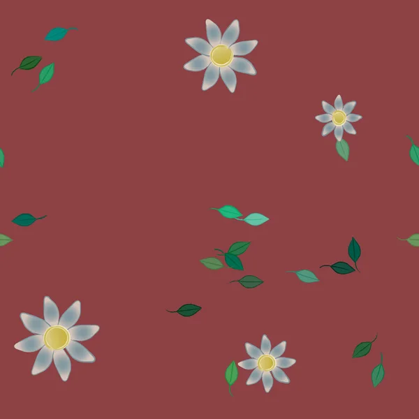 Composición Diseño Con Flores Simples Hojas Verdes Ilustración Vectorial — Archivo Imágenes Vectoriales