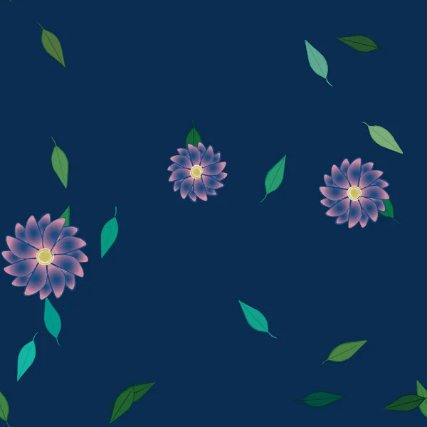 Composición Diseño Con Flores Simples Hojas Verdes Ilustración Vectorial — Archivo Imágenes Vectoriales