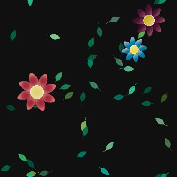 Composição Design Com Flores Simples Folhas Verdes Ilustração Vetorial — Vetor de Stock