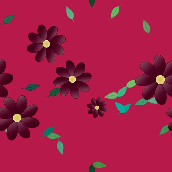 Composición Diseño Con Flores Simples Hojas Verdes Ilustración Vectorial — Vector de stock