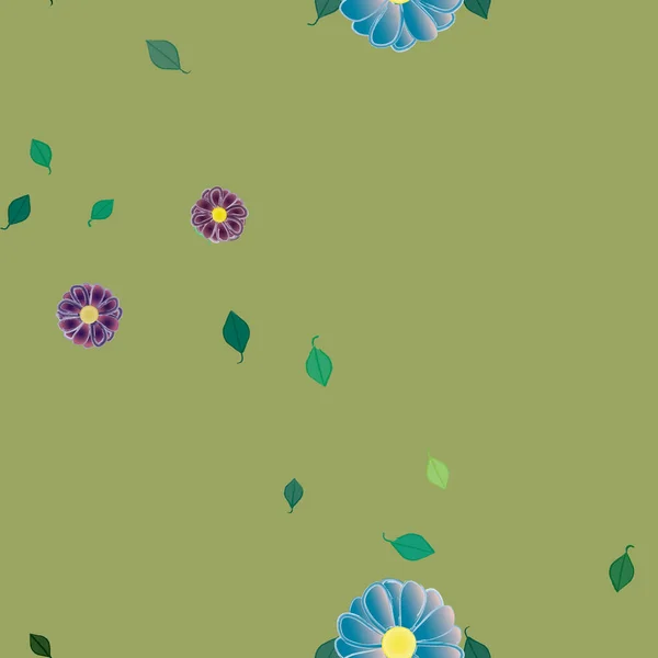 Composición Diseño Con Flores Simples Hojas Verdes Ilustración Vectorial — Archivo Imágenes Vectoriales