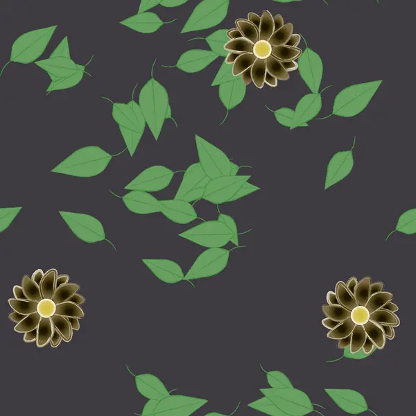 Composition Design Avec Fleurs Simples Feuilles Vertes Illustration Vectorielle — Image vectorielle