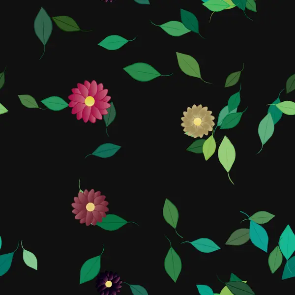 Eenvoudige Bloemen Met Groene Bladeren Vrije Samenstelling Vector Illustratie — Stockvector