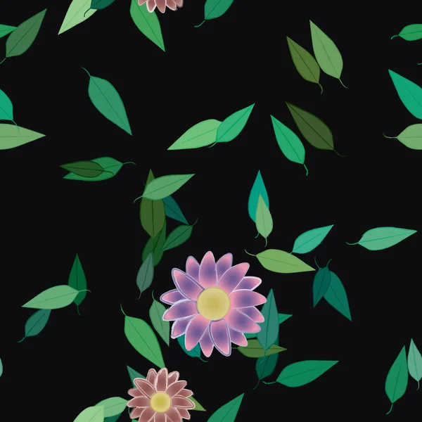 Hermosa Composición Con Flores Colores Simples Hojas Verdes Fondo Ilustración — Archivo Imágenes Vectoriales