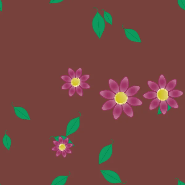 Hermosa Composición Con Flores Colores Simples Hojas Verdes Fondo Ilustración — Vector de stock