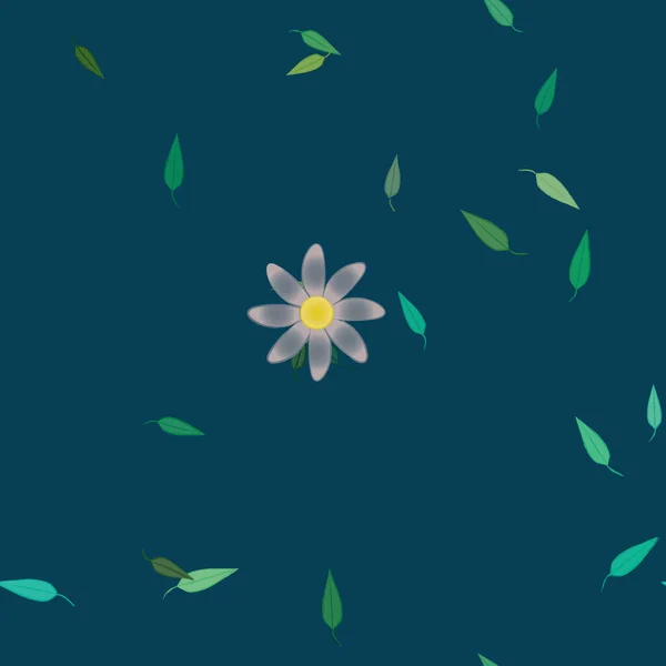 Composición Diseño Con Flores Simples Hojas Verdes Ilustración Vectorial — Vector de stock