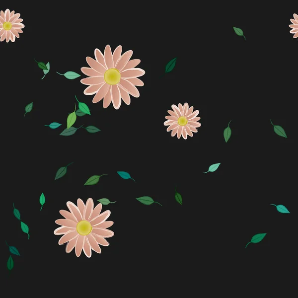 Flores Simples Con Hojas Verdes Composición Libre Ilustración Vectorial — Vector de stock