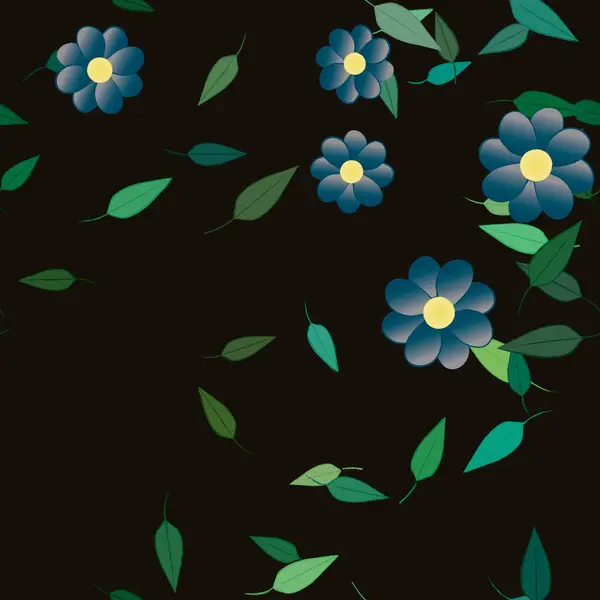 Composición Diseño Con Flores Simples Hojas Verdes Ilustración Vectorial — Vector de stock