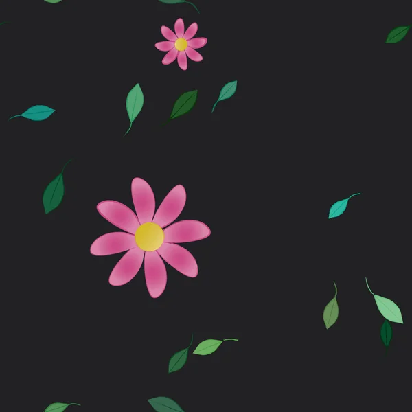 Composition Design Avec Fleurs Simples Feuilles Vertes Illustration Vectorielle — Image vectorielle