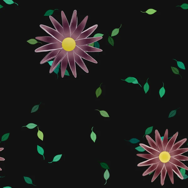 Flores Simples Con Hojas Verdes Composición Libre Ilustración Vectorial — Archivo Imágenes Vectoriales