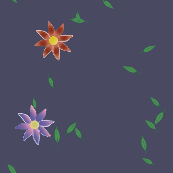 Flores Simples Con Hojas Verdes Composición Libre Ilustración Vectorial — Vector de stock