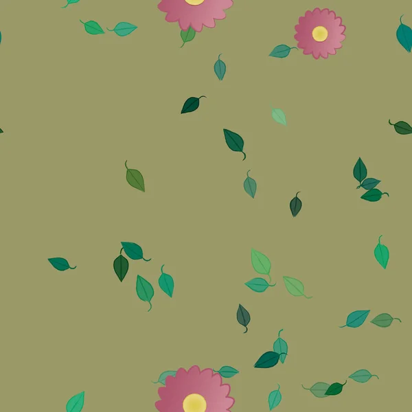 Flores Simples Con Hojas Verdes Composición Libre Ilustración Vectorial — Vector de stock