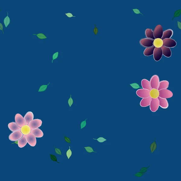 具有自由构图的绿叶的单瓣花 矢量插图 — 图库矢量图片