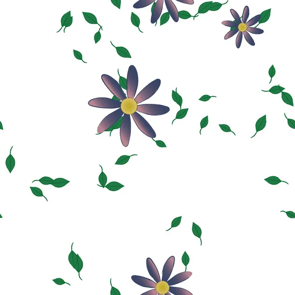 Composição Design Com Flores Simples Folhas Verdes Ilustração Vetorial — Vetor de Stock