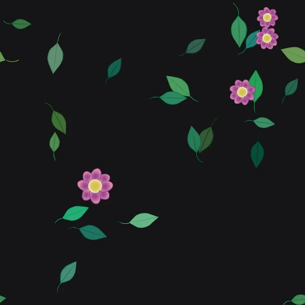 Flores Simples Con Hojas Verdes Composición Libre Ilustración Vectorial — Archivo Imágenes Vectoriales