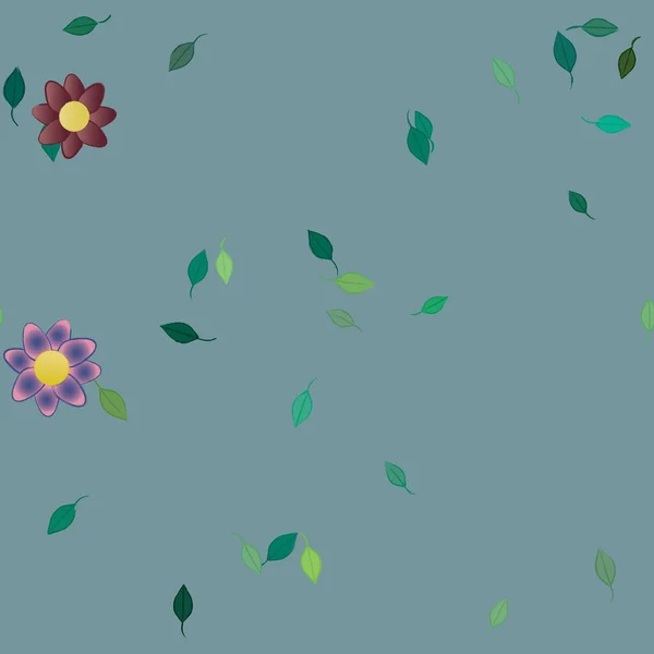 Composição Design Com Flores Simples Folhas Verdes Ilustração Vetorial — Vetor de Stock