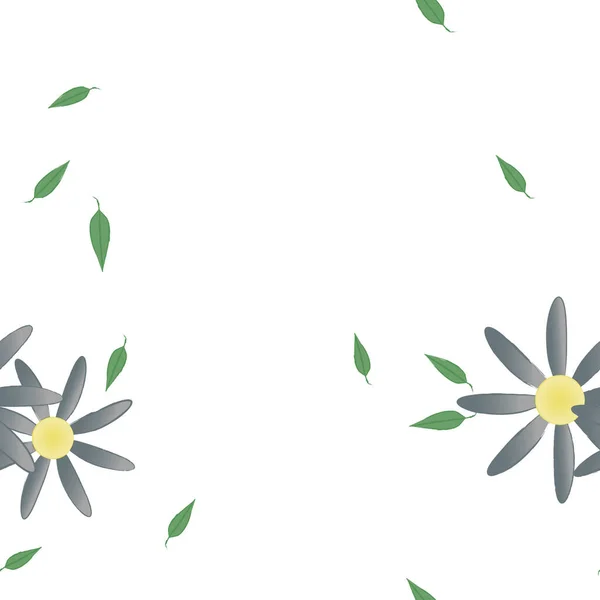 Composição Design Com Flores Simples Folhas Verdes Ilustração Vetorial — Vetor de Stock