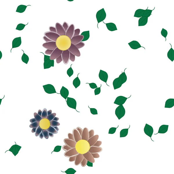 Belle Composition Avec Des Fleurs Colorées Simples Des Feuilles Vertes — Image vectorielle