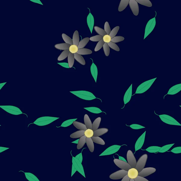 Composição Bonita Com Flores Coloridas Simples Folhas Verdes Fundo Ilustração — Vetor de Stock