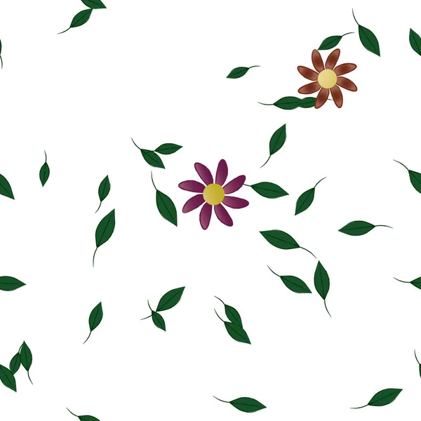 Composition Design Avec Fleurs Simples Feuilles Vertes Illustration Vectorielle — Image vectorielle